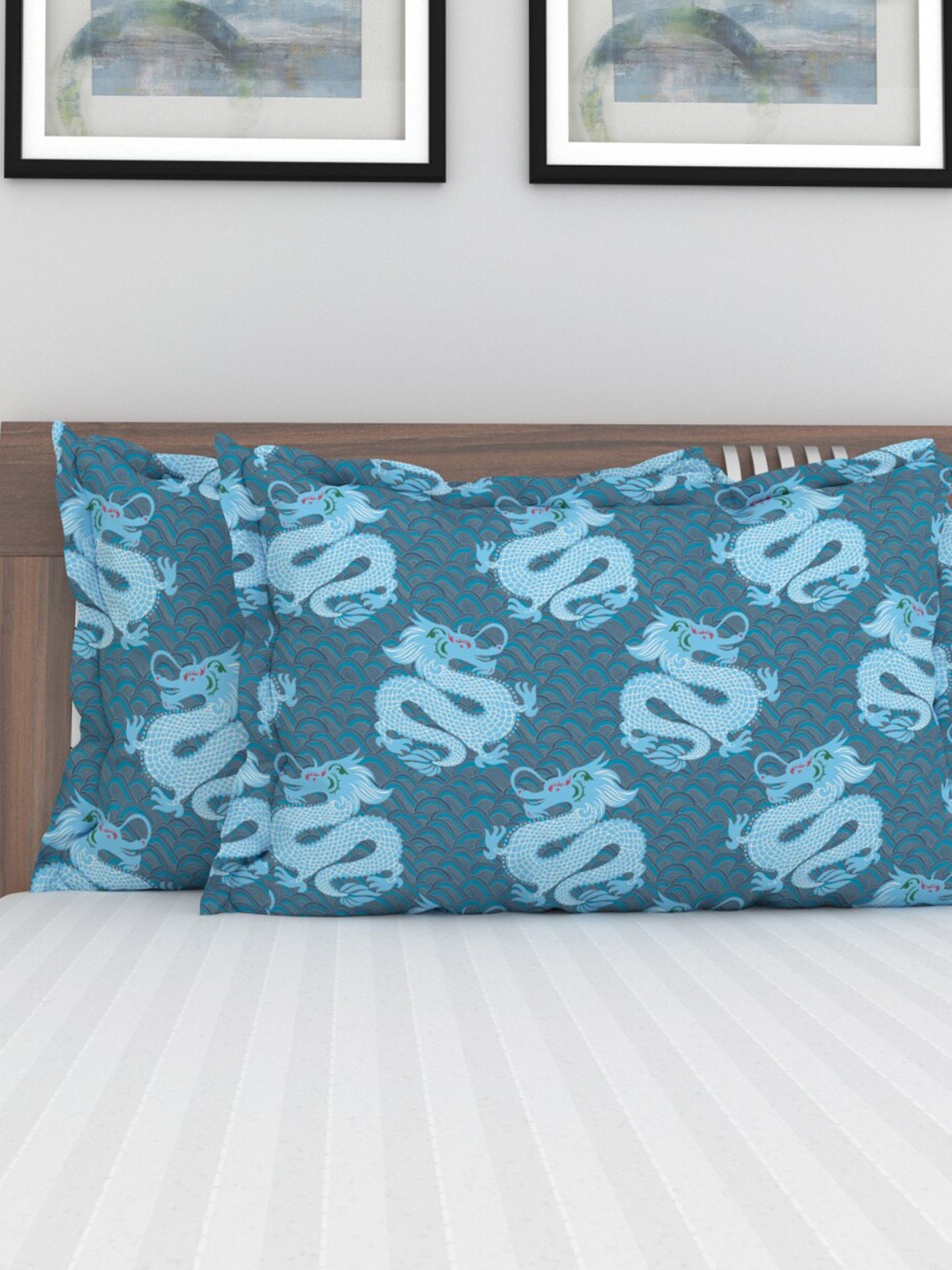 

Home Centre Set Of 2 Printed Cotton Pillow Case, Blue