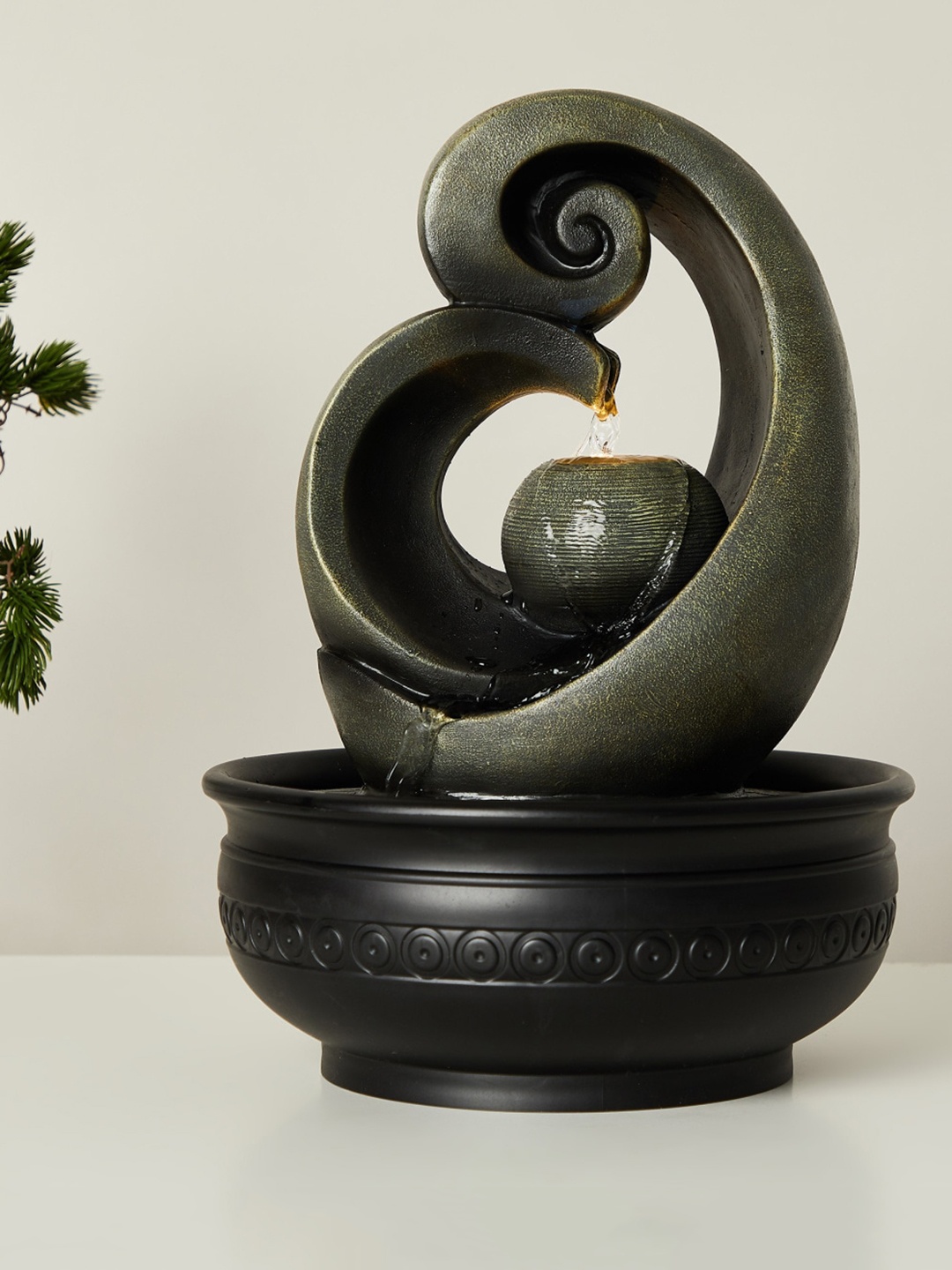 Home Centre Grey Solid Polyresin Electrical Water Fountain