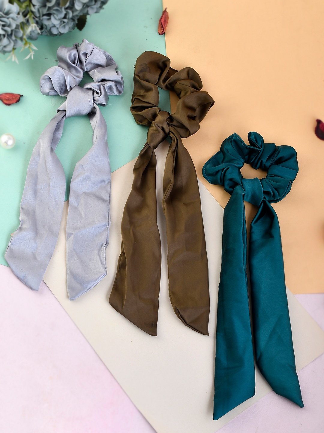 

Silvermerc Designs Girls Teal & Grey Set of 3 Ponytail Holders