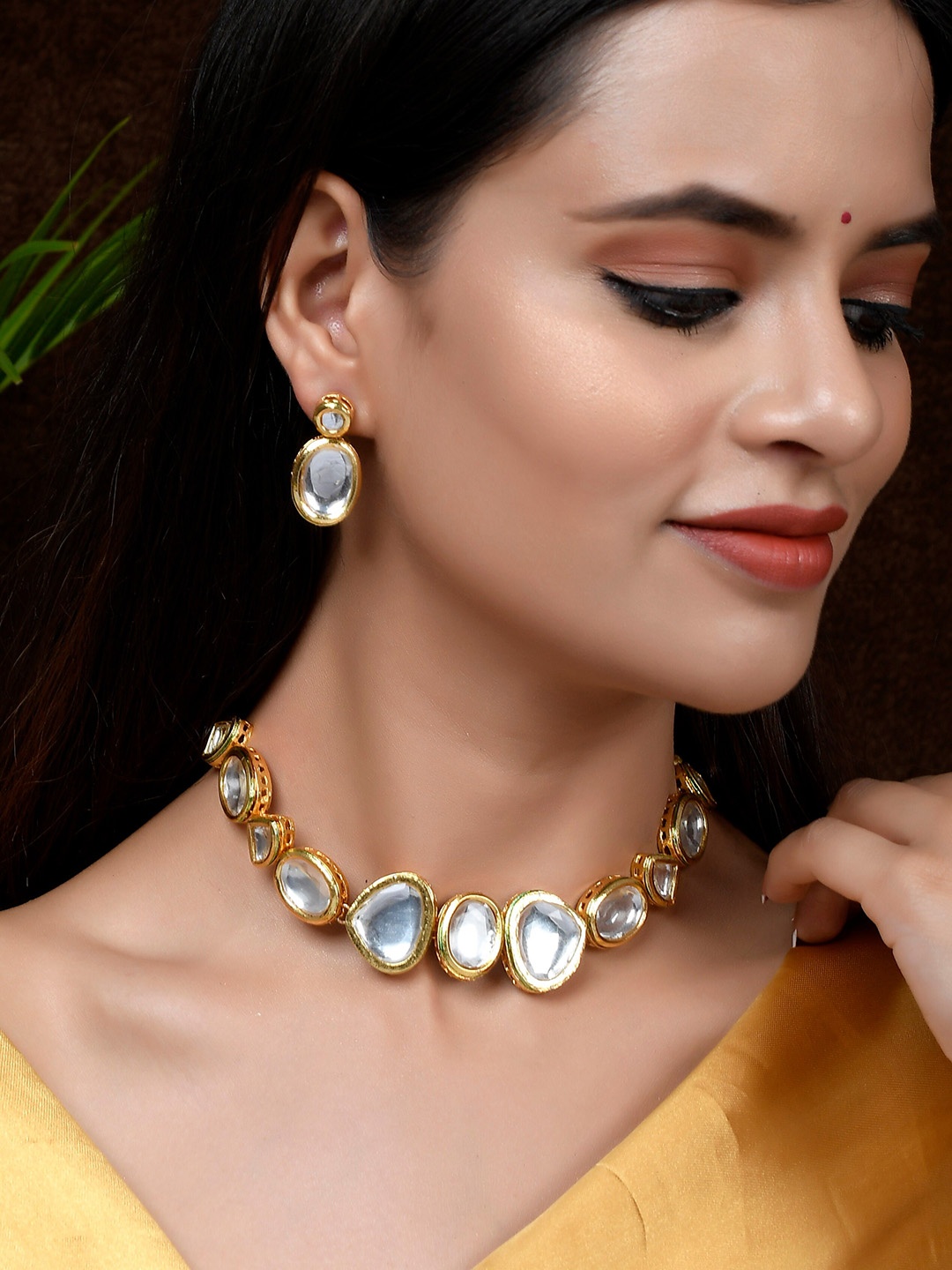 

Silvermerc Designs Gold-Plated Kundan Studded Jewellery Set