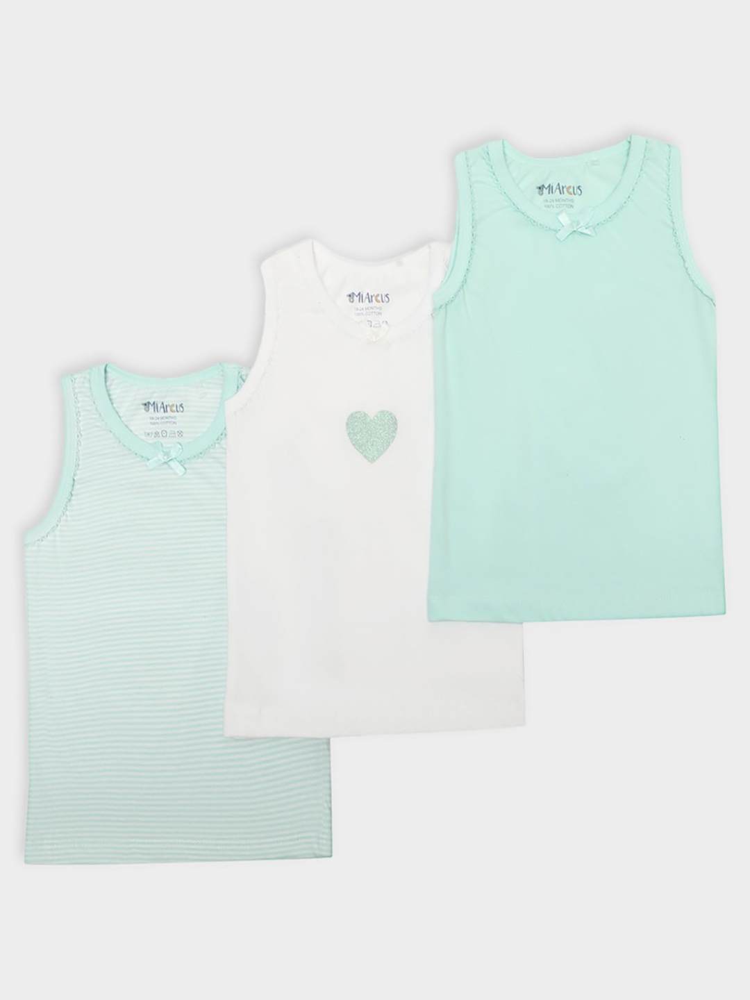 

MiArcus Girls Pack Of 3 Solid Innerwear Vests, Green