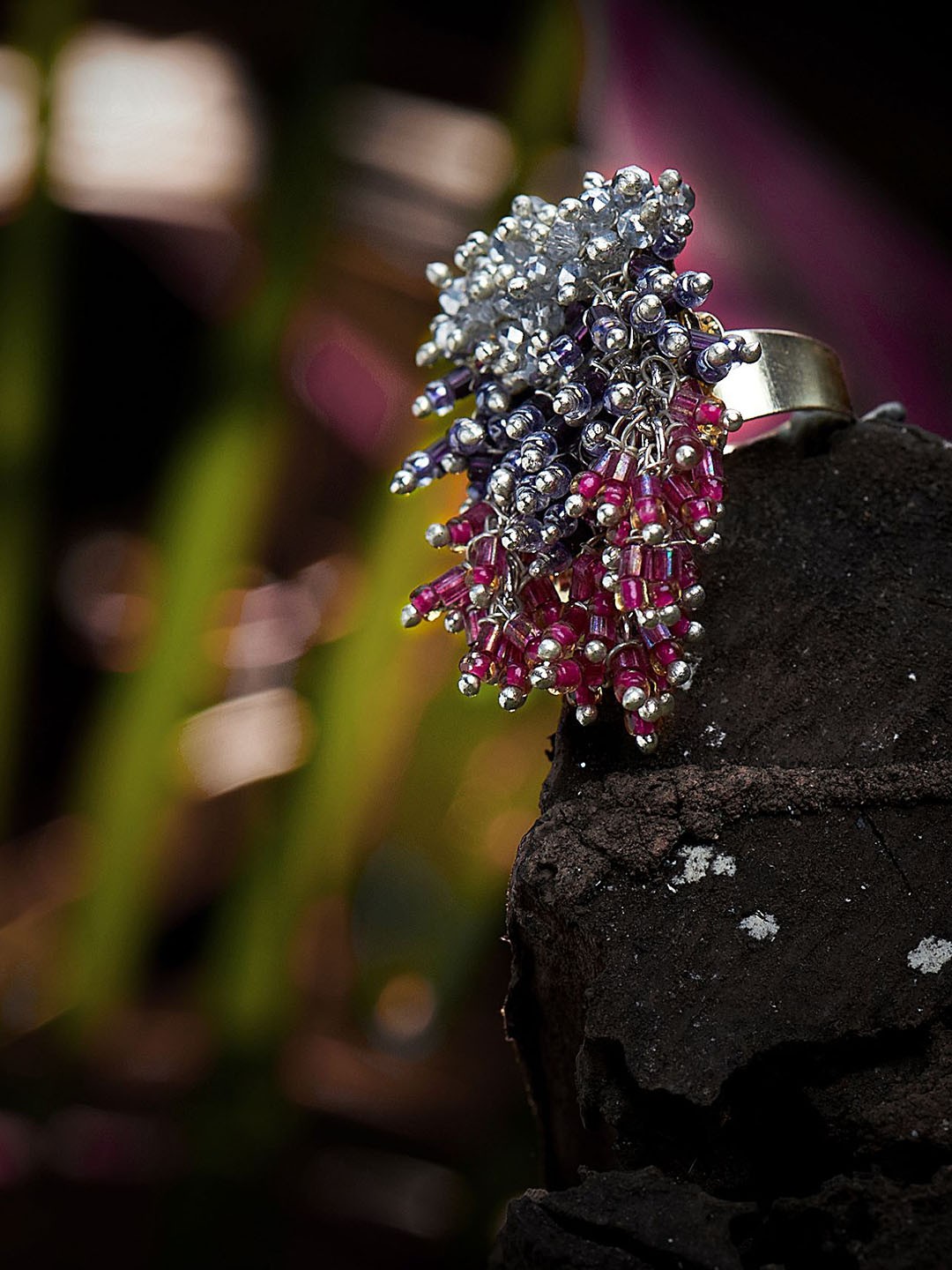 

D'oro Gold-Plated Pink Vintage Dangler Bead Adjustable Finger Ring
