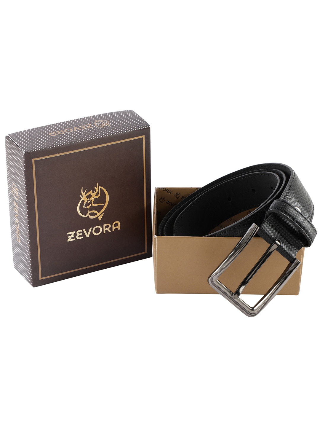 

ZEVORA Men Black Textured Genuine Leather Belt