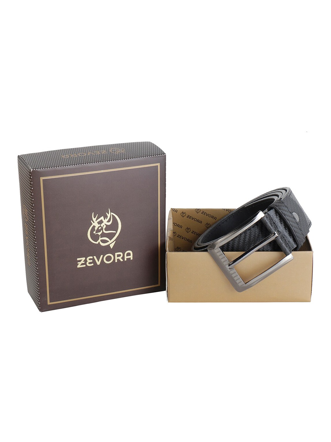 

ZEVORA Men Black Textured PU Formal Belt