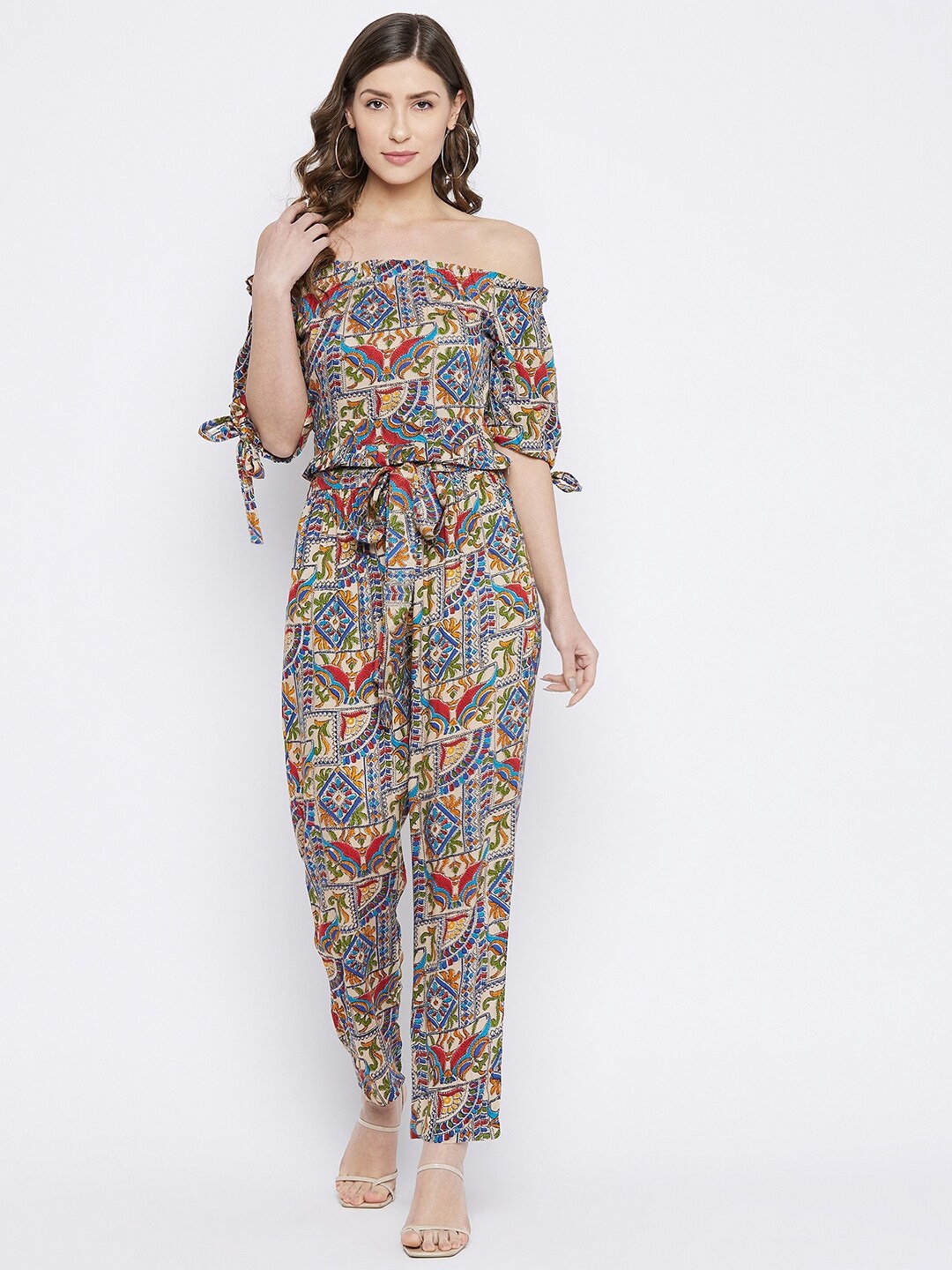 

HELLO DESIGN Multicoloured Off-Shoulder Printed Basic Jumpsuit, Multi