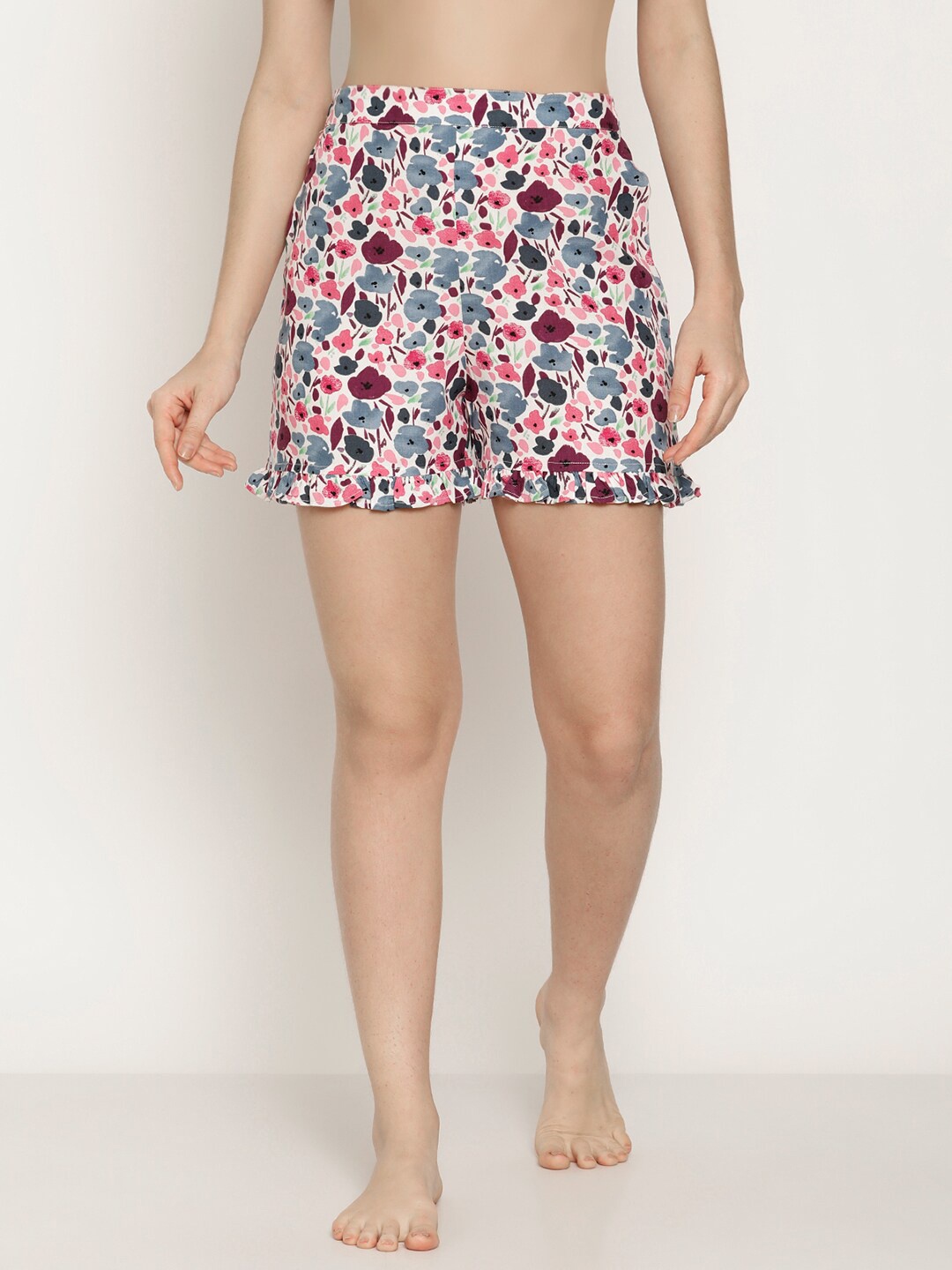 

COASTLAND Women White & Pink Printed Lounge Shorts