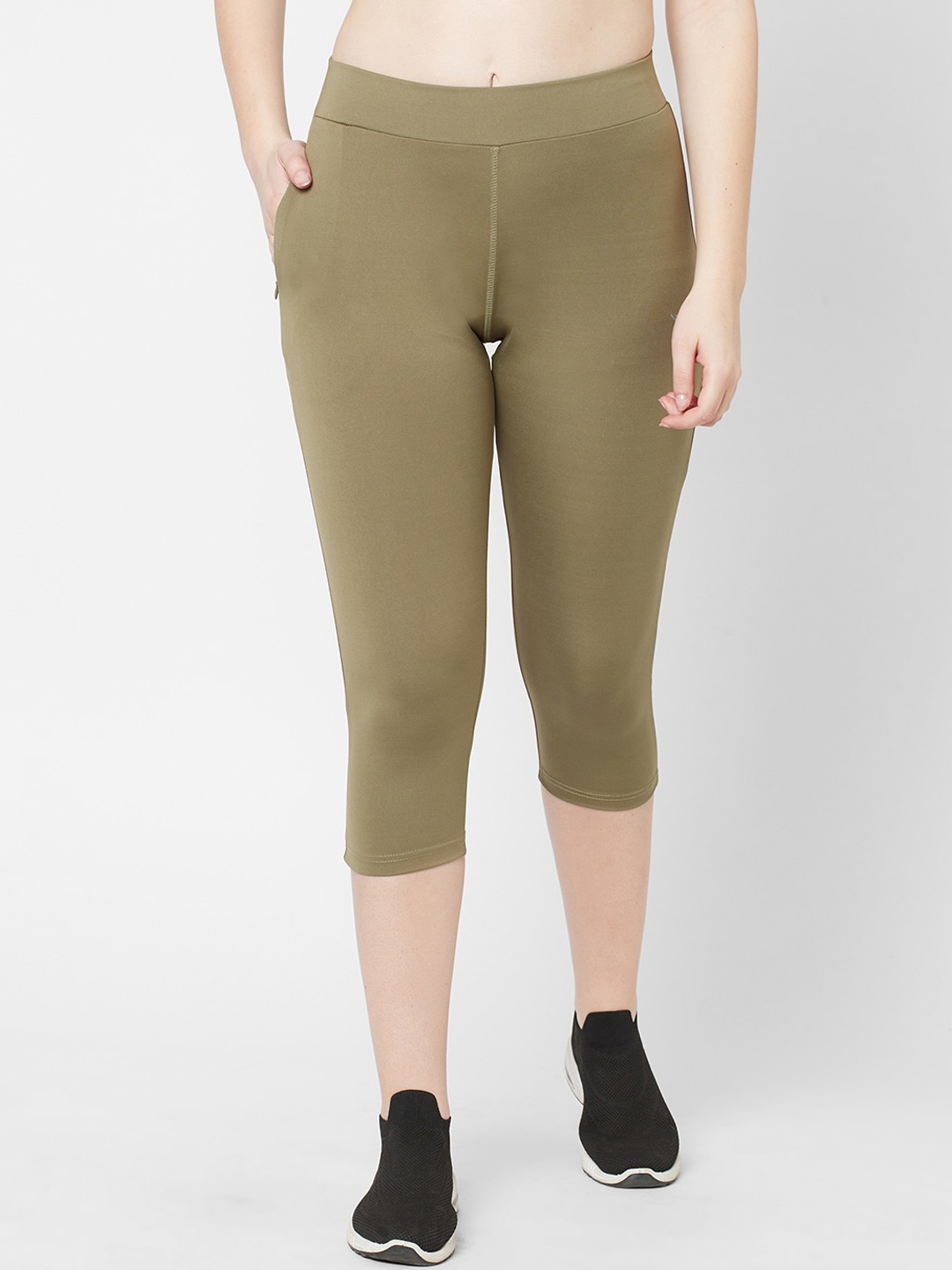 

Sweet Dreams Women Olive Green Solid 3/4 Length Workout Tights