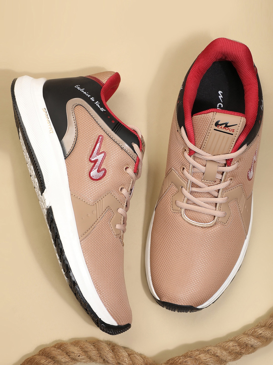 

Campus Men Beige Mesh Running Shoes