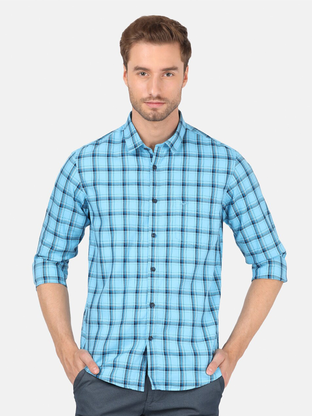 

Crocodile Men Blue Classic Checked Regular Fit Casual Shirt
