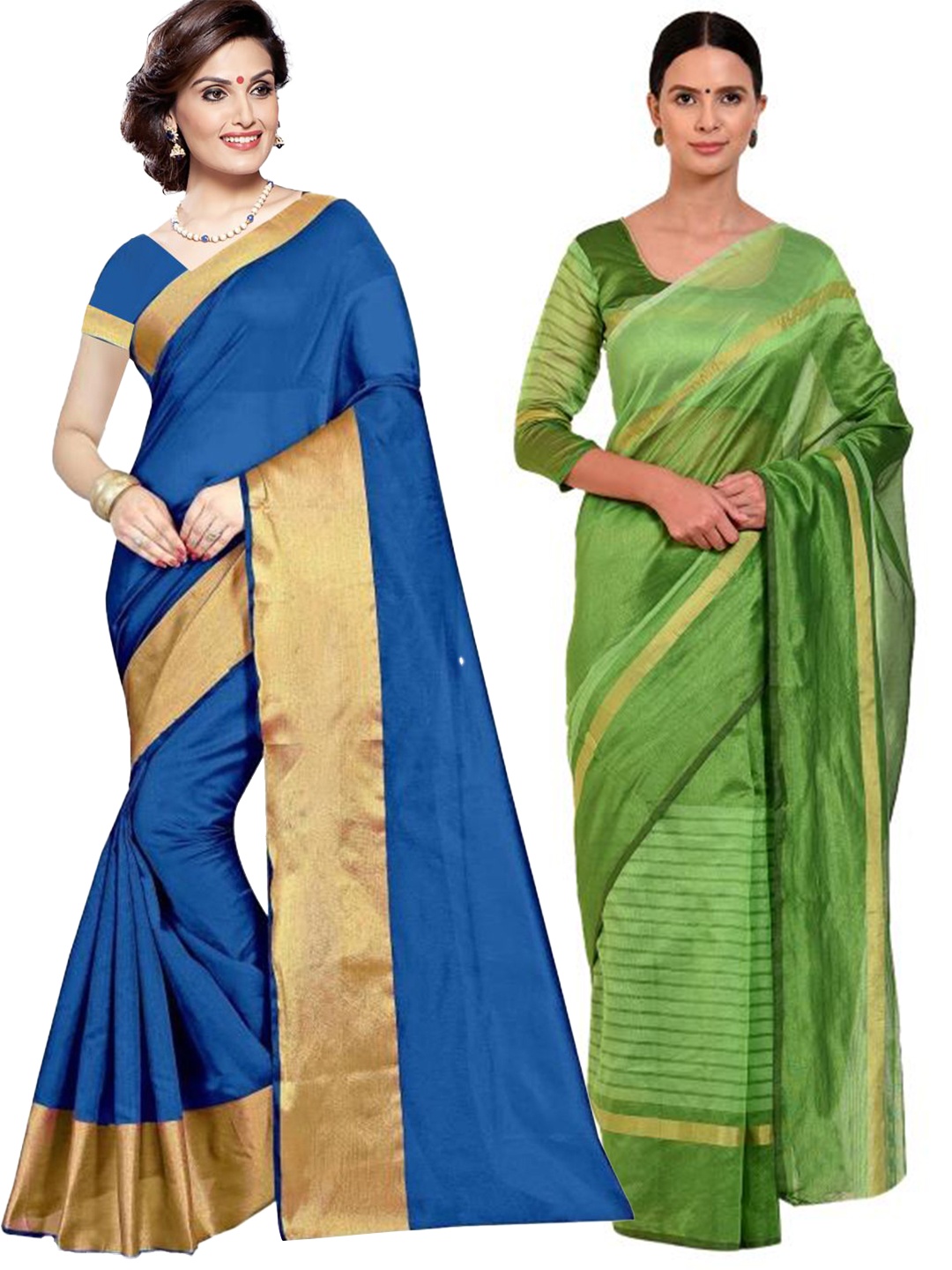 

SAADHVI Blue & Green Striped Silk Cotton Saree