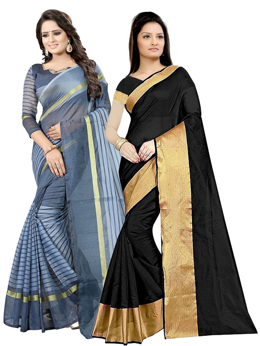 

SAADHVI Black & Grey Striped Silk Cotton Saree