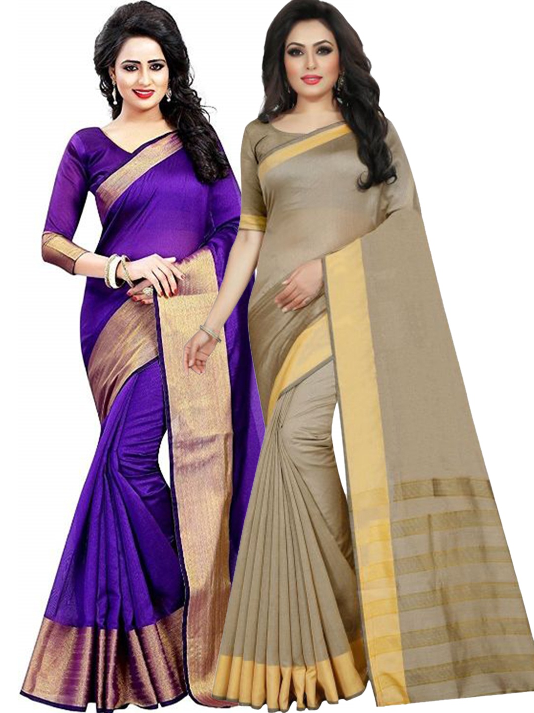 

SAADHVI Purple & Beige Silk Cotton Saree Pack Of 2