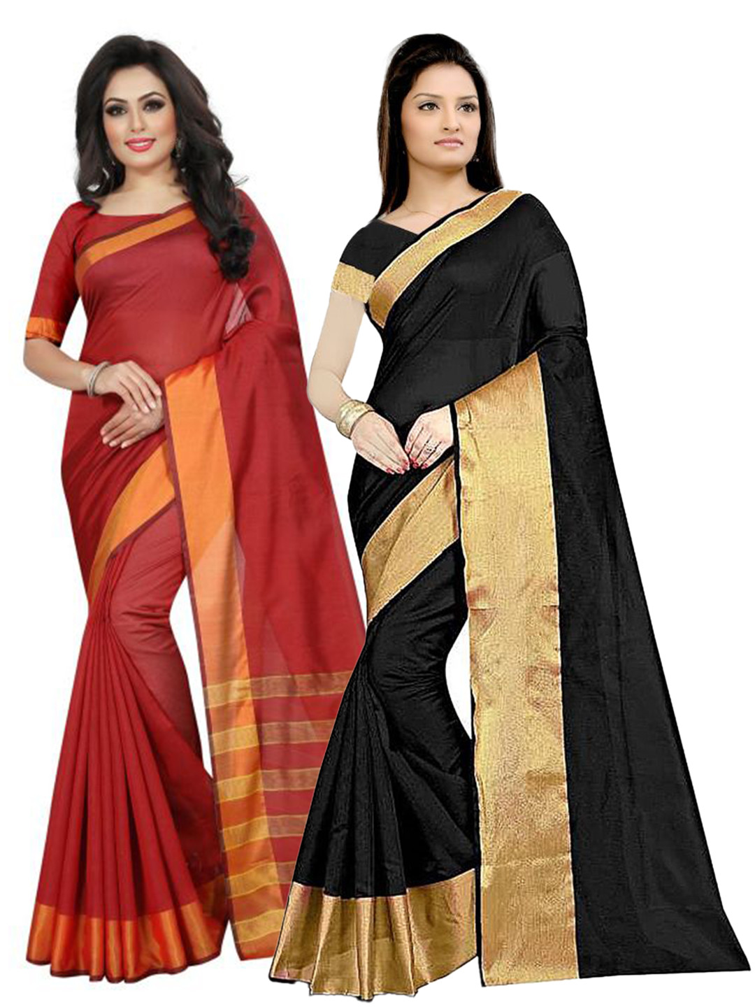 

SAADHVI Black & Red Zari Silk Cotton Saree