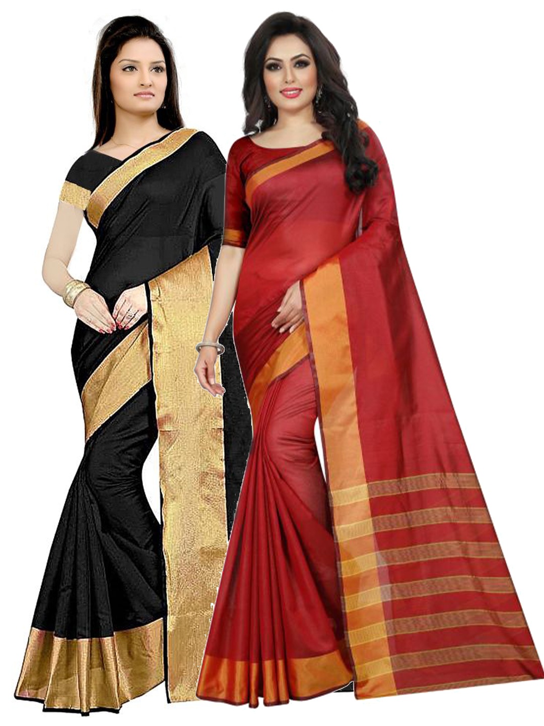 

SAADHVI Black & Maroon Silk Cotton Saree Pack Of 2