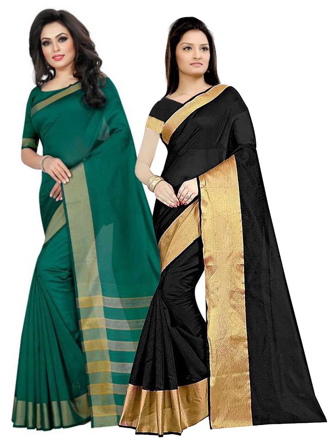 

SAADHVI Black & Teal Silk Cotton Saree