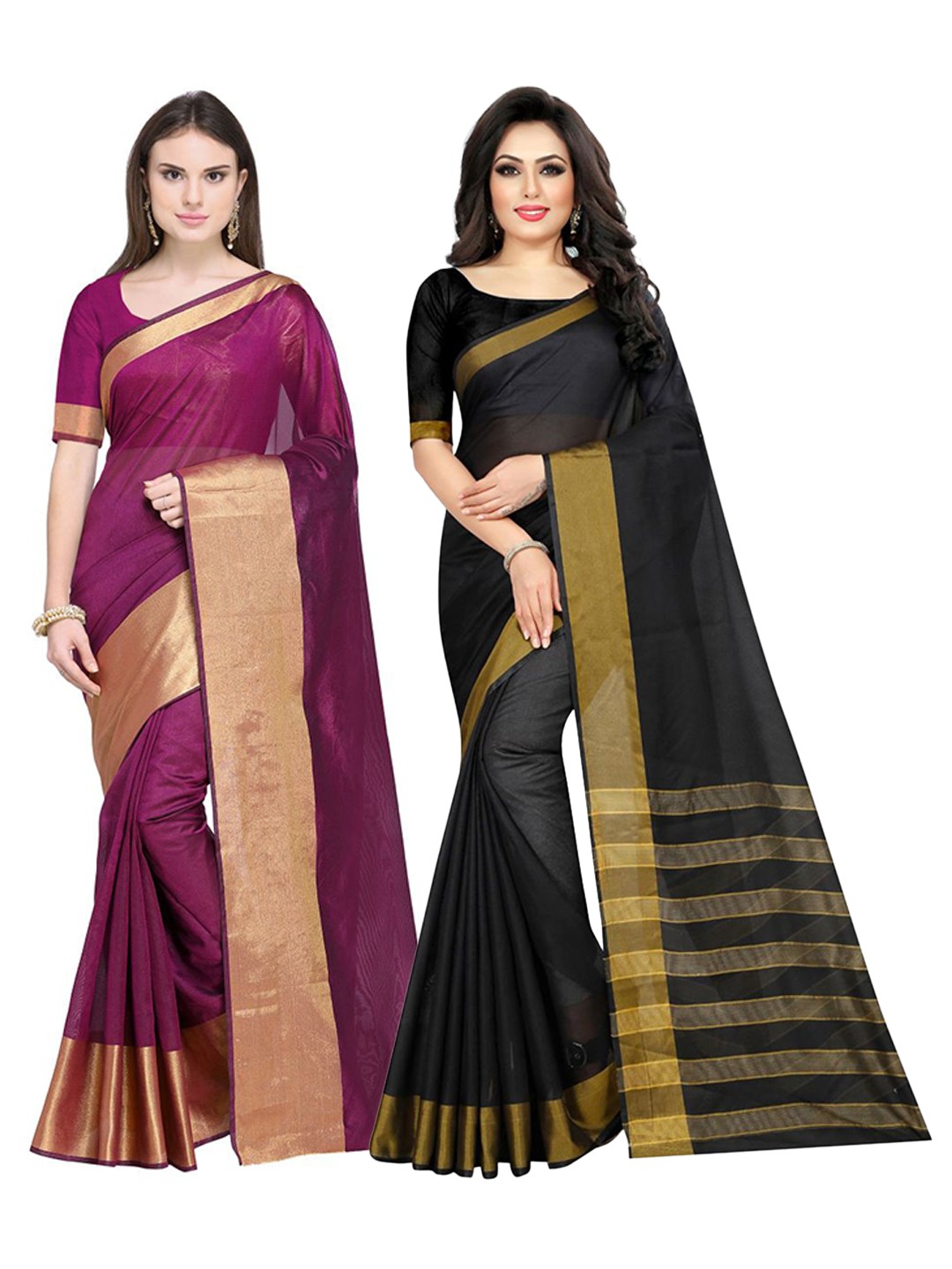 

SAADHVI Maroon & Black Silk Cotton Saree Pack Of 2