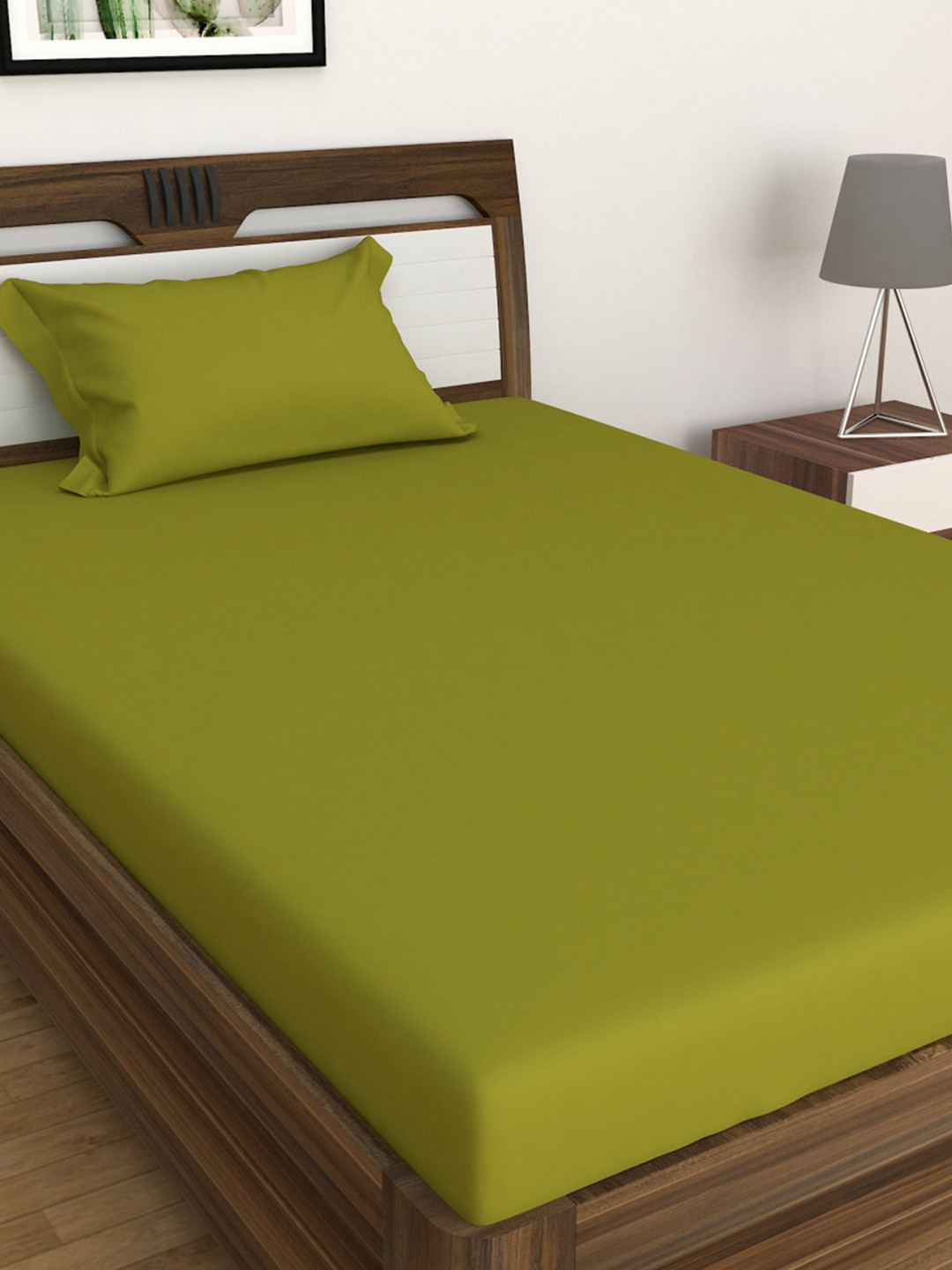 

Home Centre Olive Green 150 TC Cotton Single Bedsheet with 1 Pillow Covers