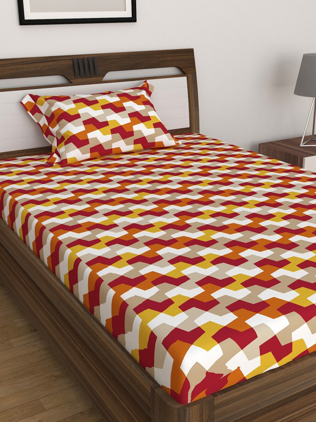 

Home Centre Red & White Geometric 180 TC Single Bedsheet with 1 Pillow Cover