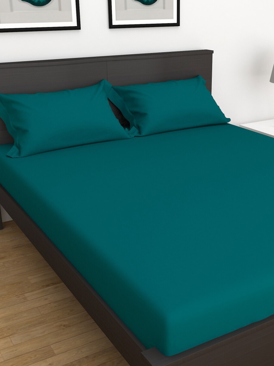 

Home Centre Cotton Solid 150 TC Queen Bedsheet with 2 Pillow Covers, Teal