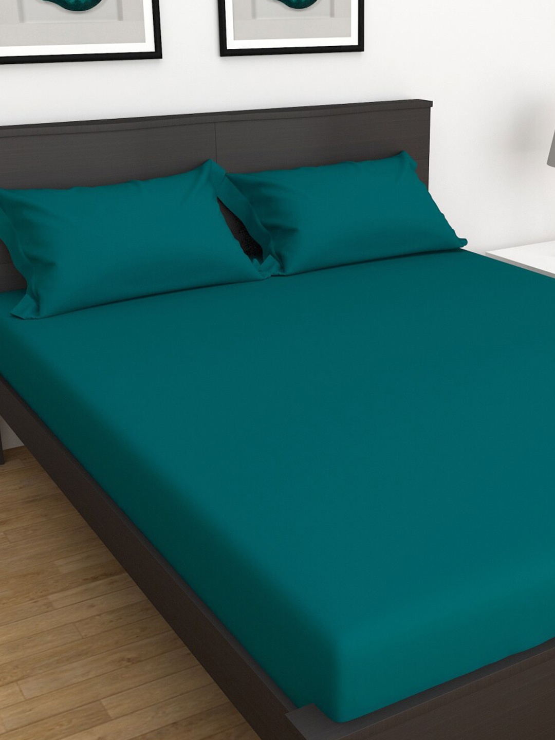 

Home Centre Cotton Solid 150 TC King Bedsheet with 2 Pillow Covers, Teal