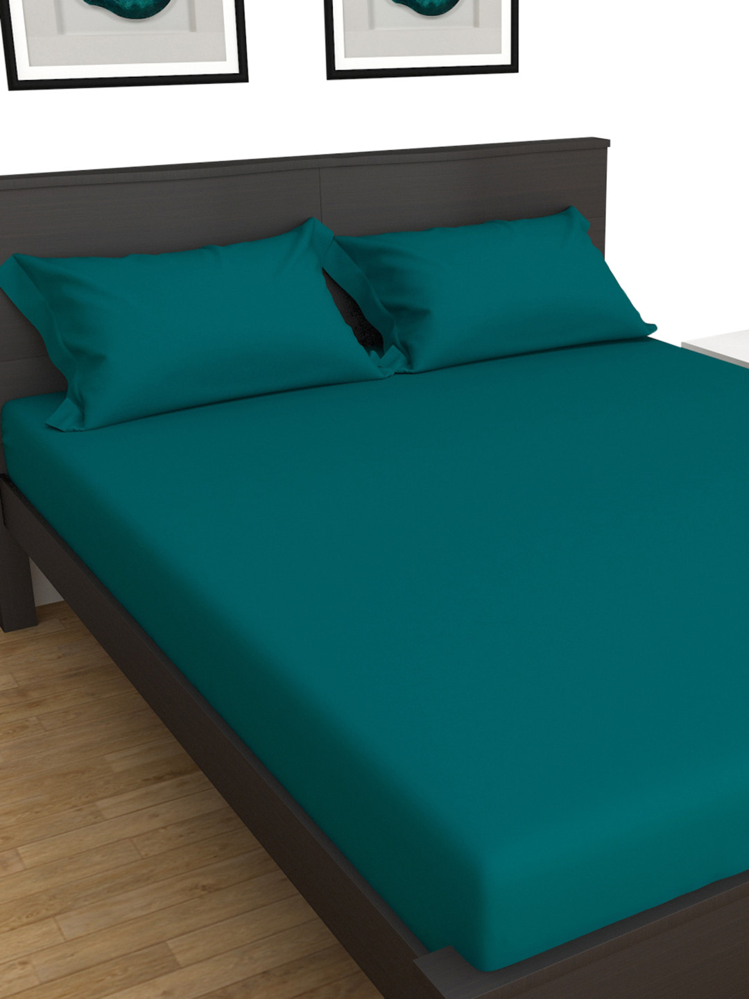 

Home Centre Connect Virdigris Teal Flat Cotton King Bedsheet Set With 2 Pillow Covers