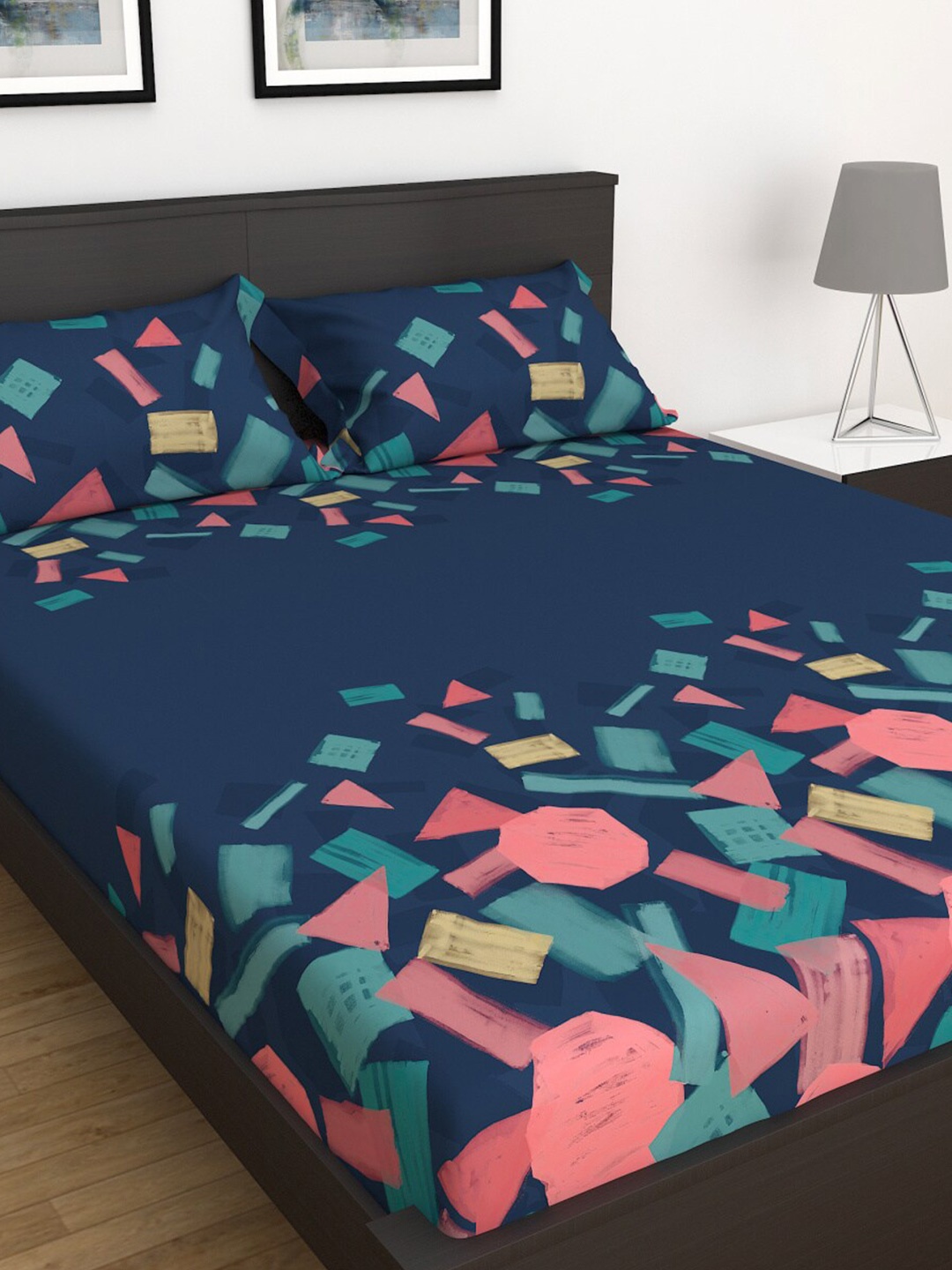 

Home Centre Blue & Pink 180 TC Cotton King Bedsheet With 2 Pillow Covers