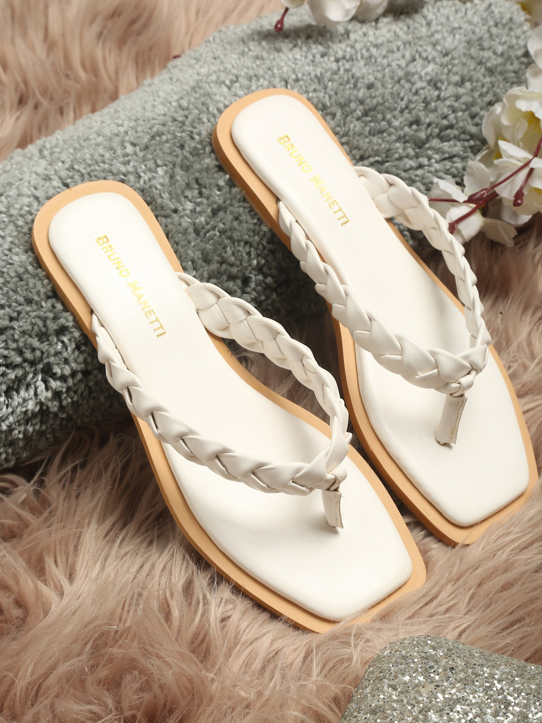 

Bruno Manetti Women White Open Toe Flats