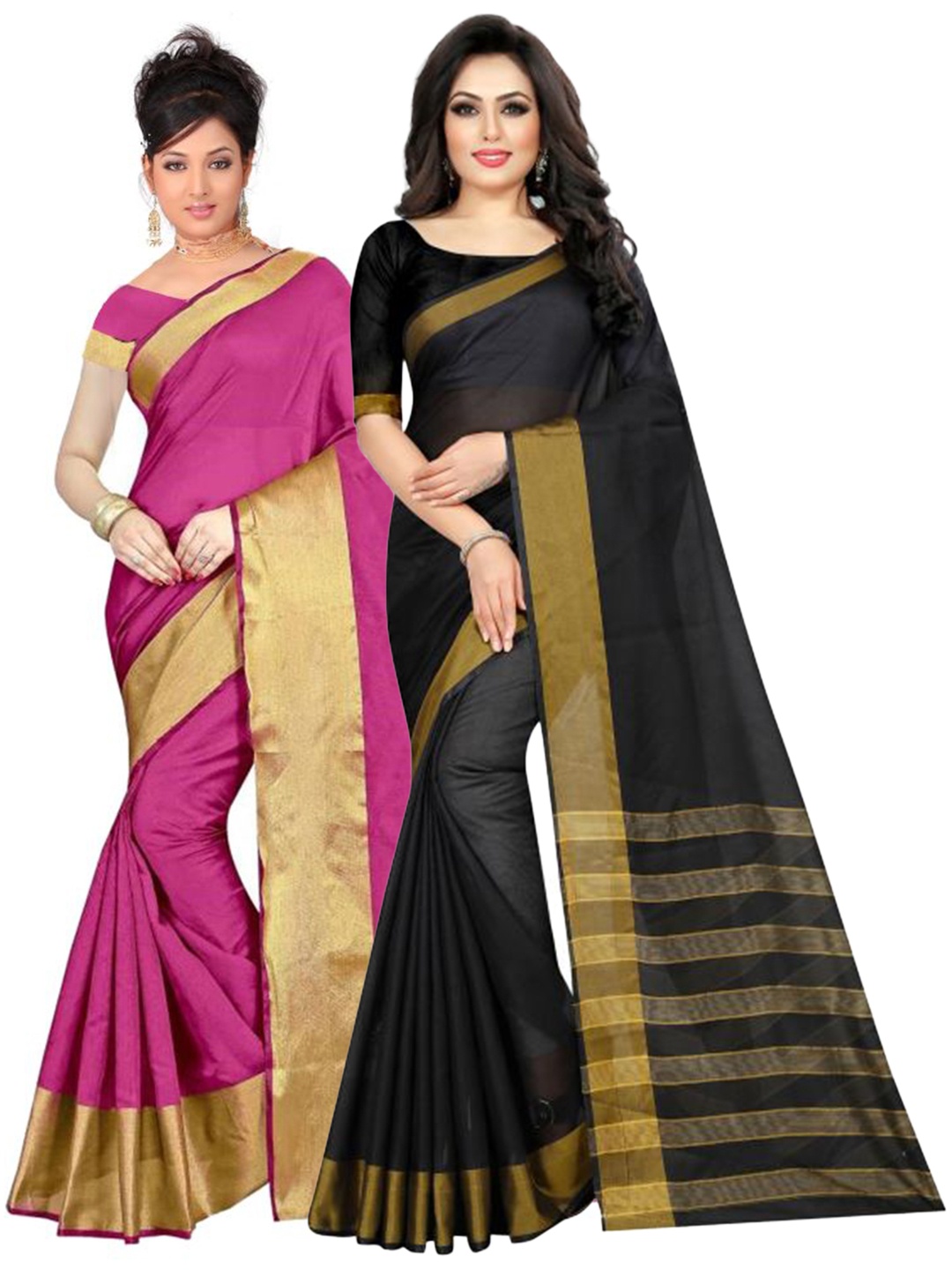 

SAADHVI Pink & Black Zari Silk Cotton Saree