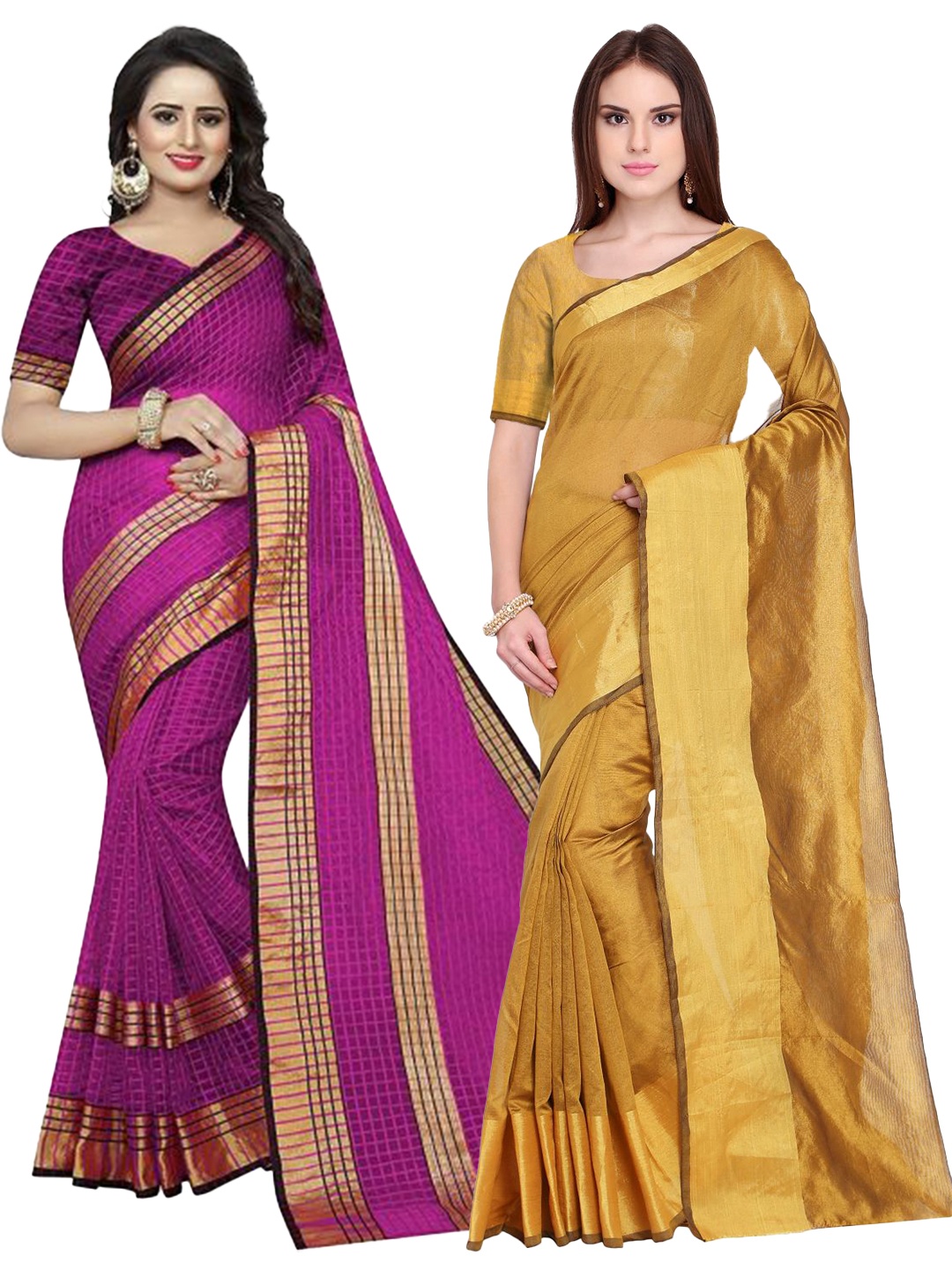 

SAADHVI Set of 2 Zari Silk Cotton Saree, Gold