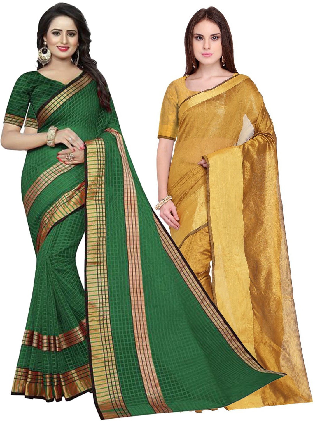 

SAADHVI Set of 2 Zari Silk Cotton Saree, Gold
