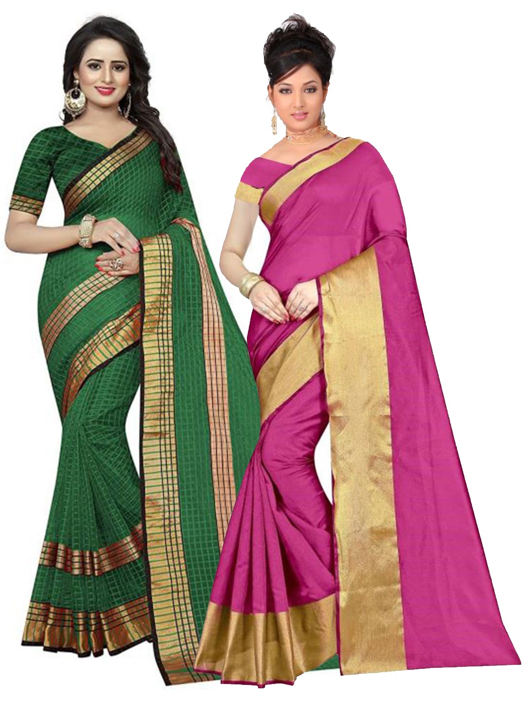 

SAADHVI Set of 2 Zari Silk Cotton Saree, Pink