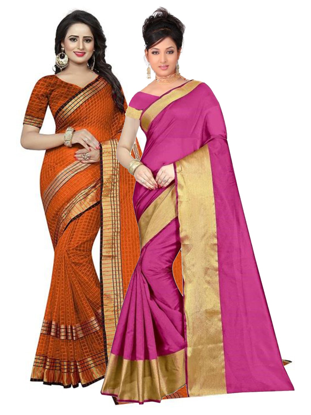 

SAADHVI Pack Of 2 Magenta & Brown Silk Cotton Saree
