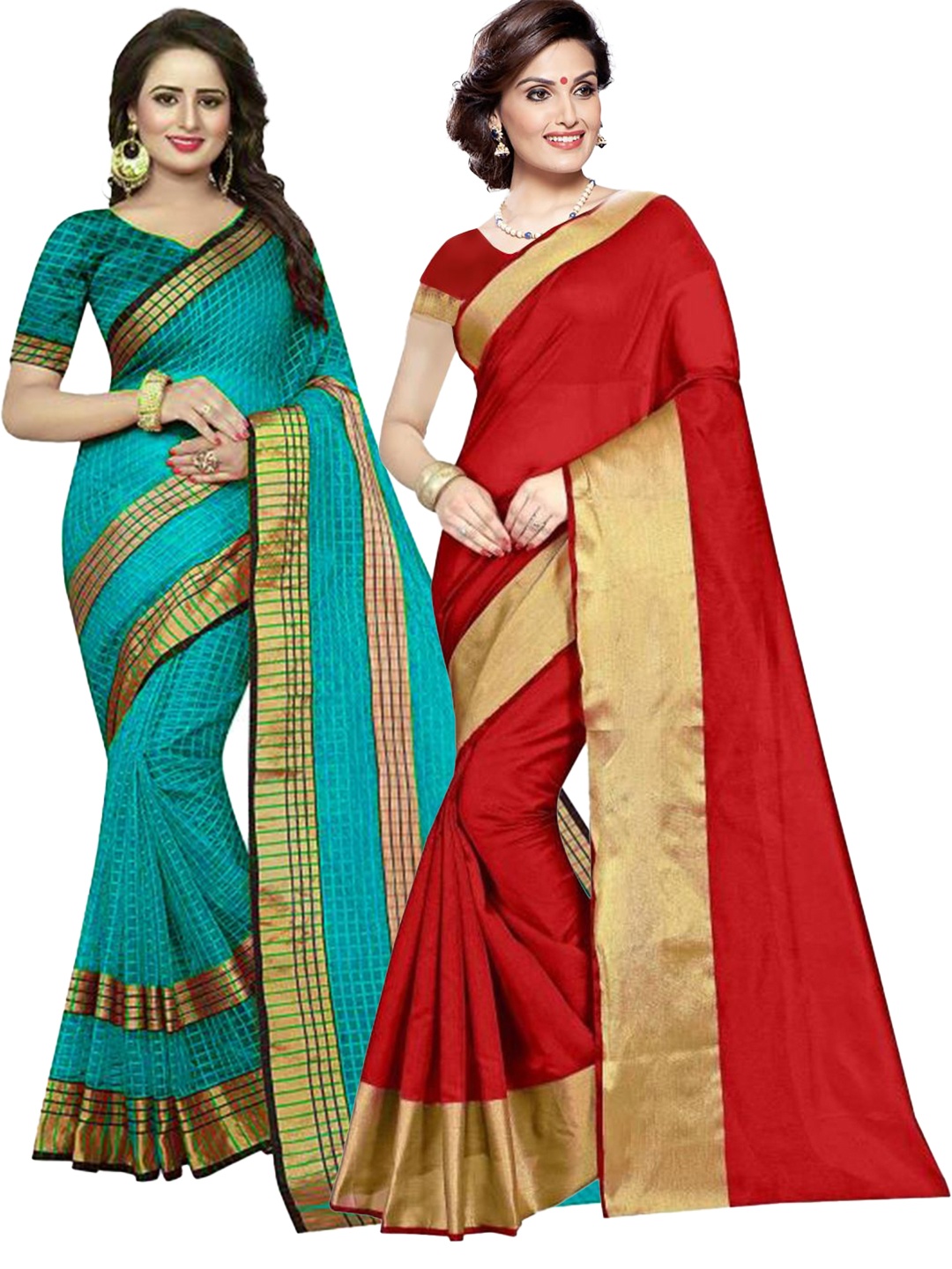 

SAADHVI Set of 2 Zari Silk Cotton Saree, Red