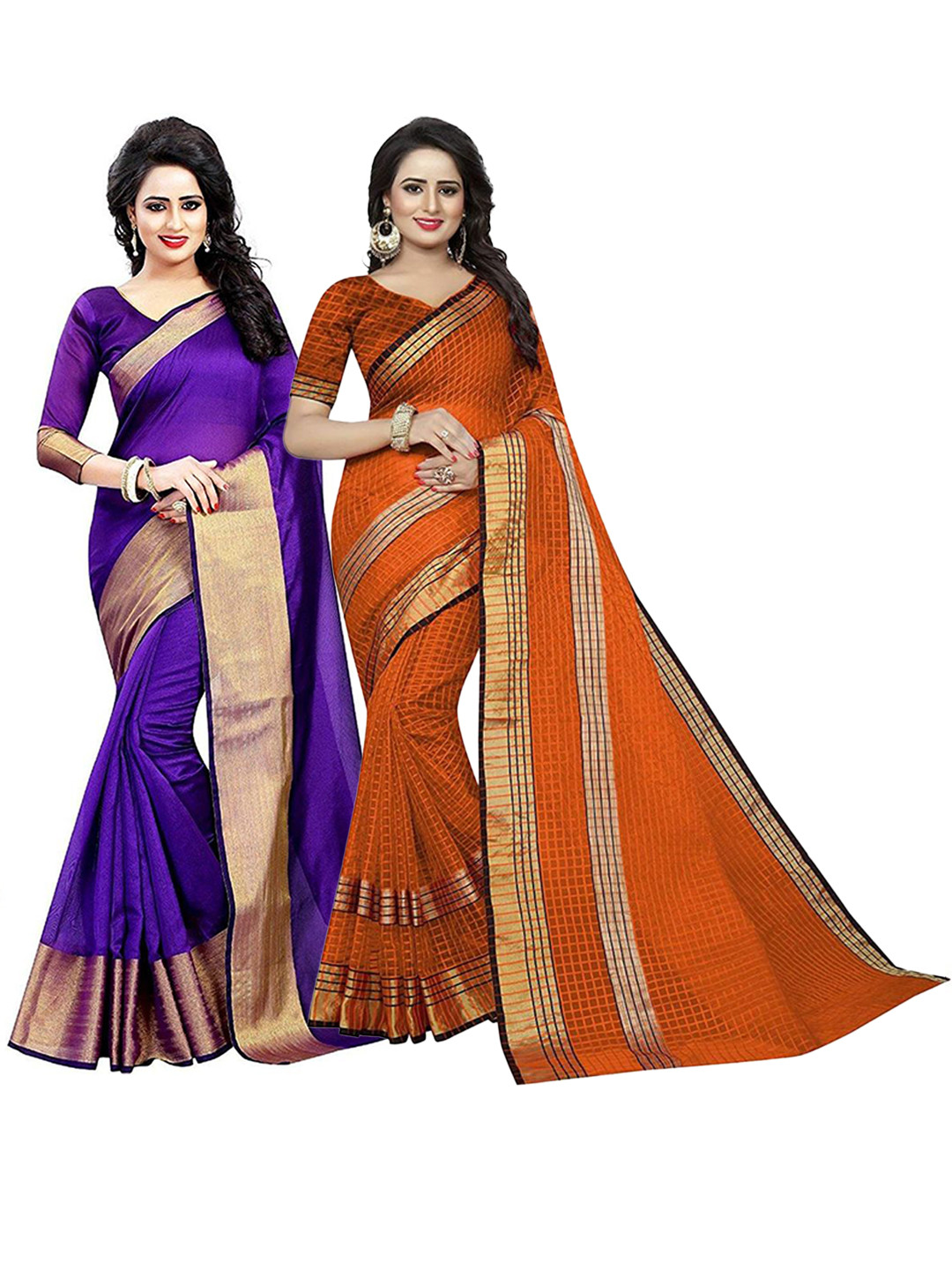 

SAADHVI Set of 2 Zari Silk Cotton Saree, Purple