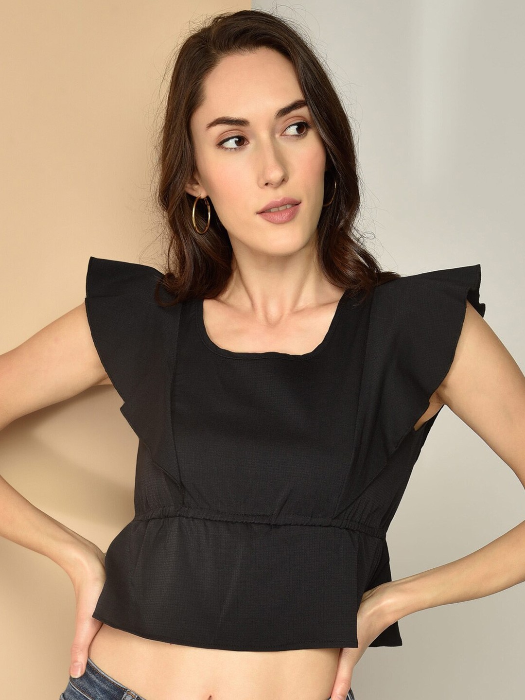 

CHIMPAAANZEE Black Cinched Waist Crop Top