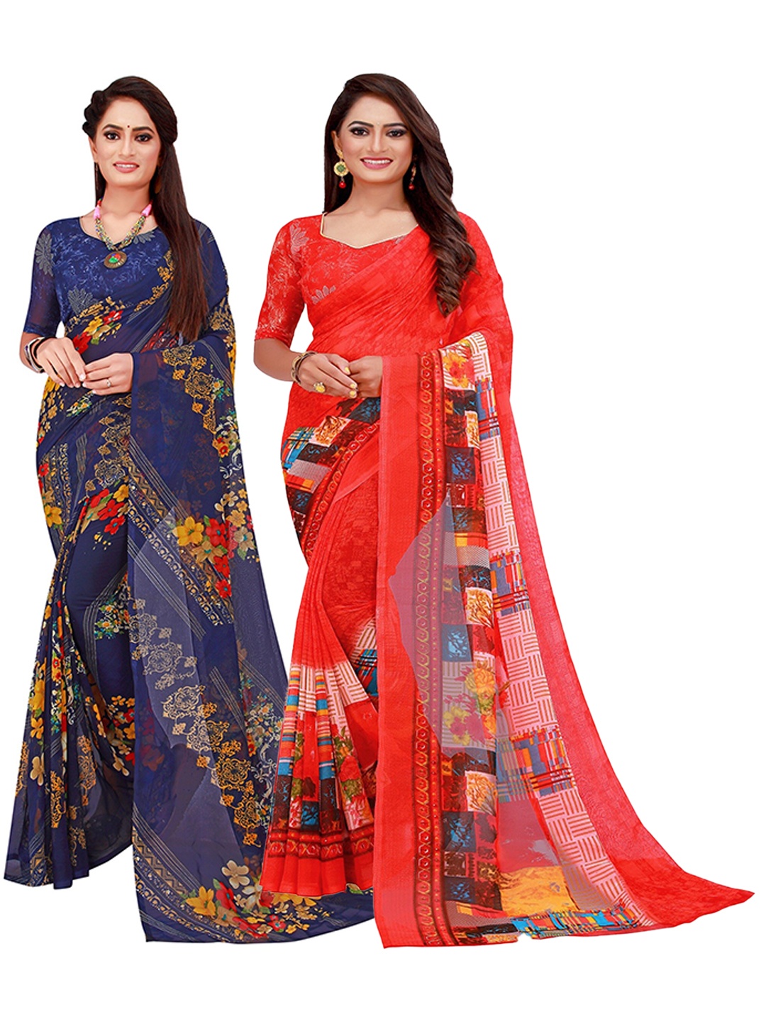 

Florence Set of 2 Pure Georgette Saree, Red