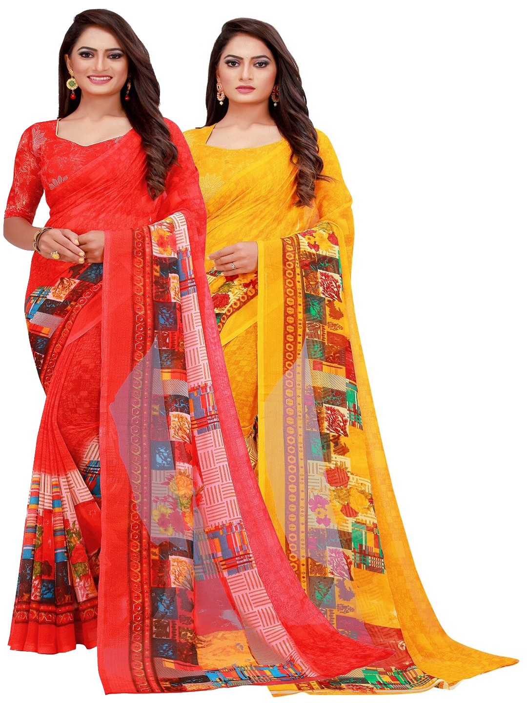 

Florence Set of 2 Pure Georgette Saree, Red