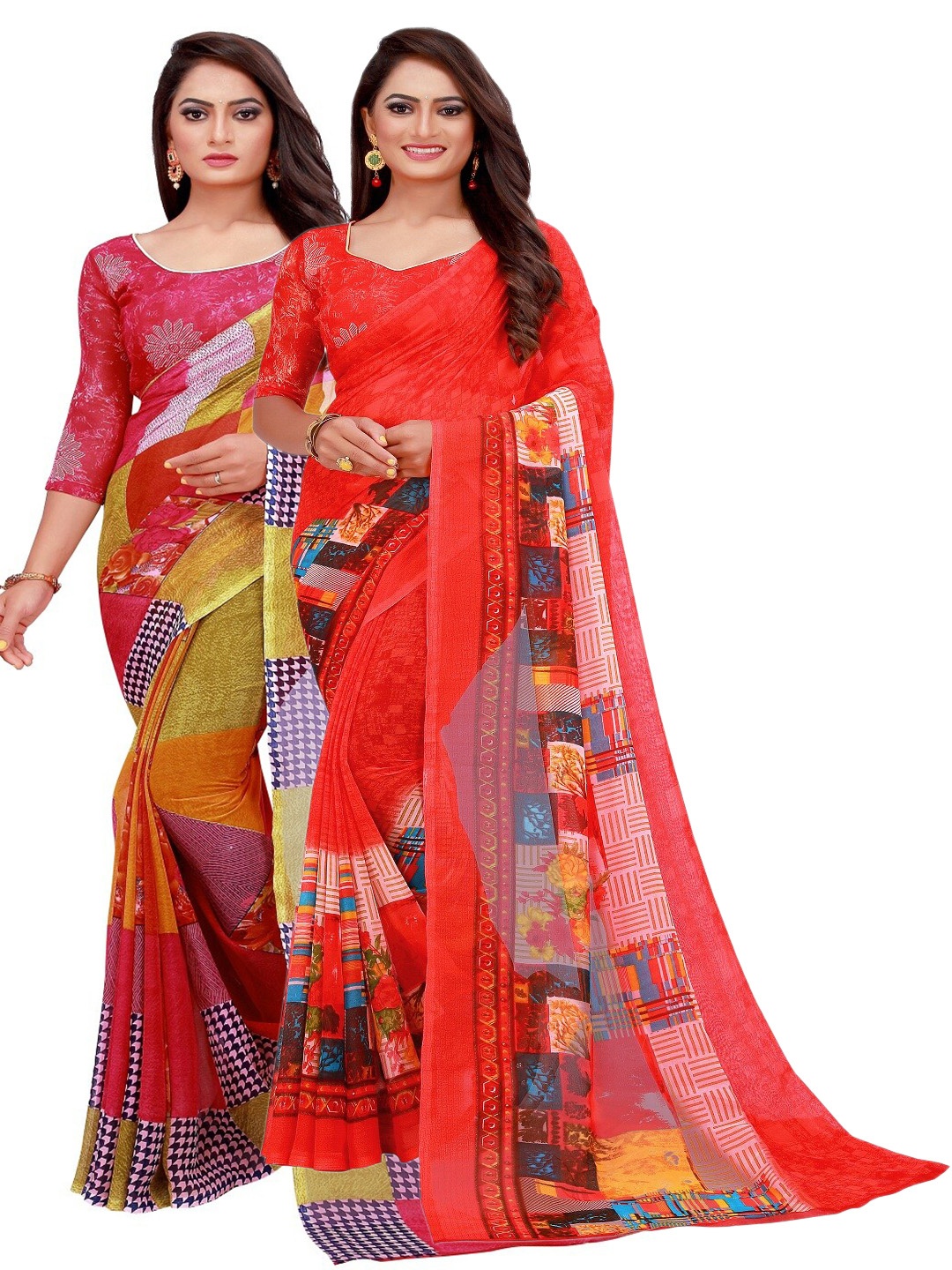 

Florence Set of 2 Pure Georgette Saree, Red
