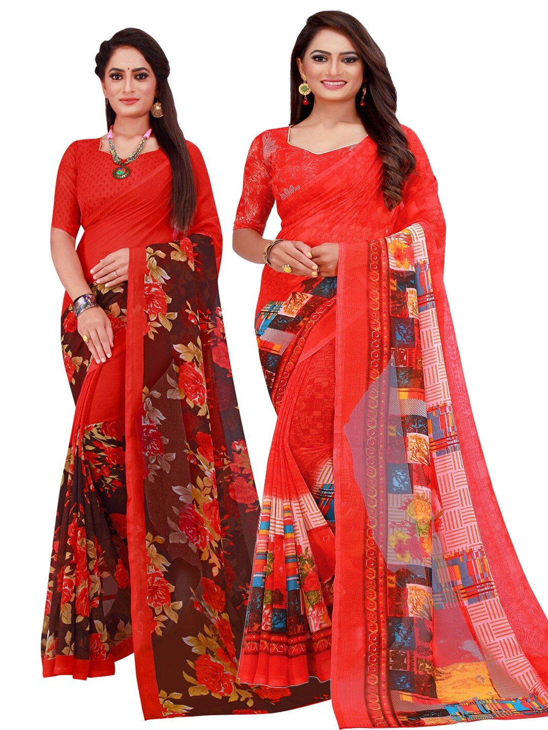 

Florence Set of 2 Pure Georgette Saree, Red