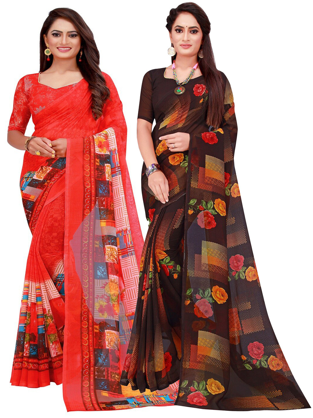 

Florence Set of 2 Pure Georgette Saree, Red