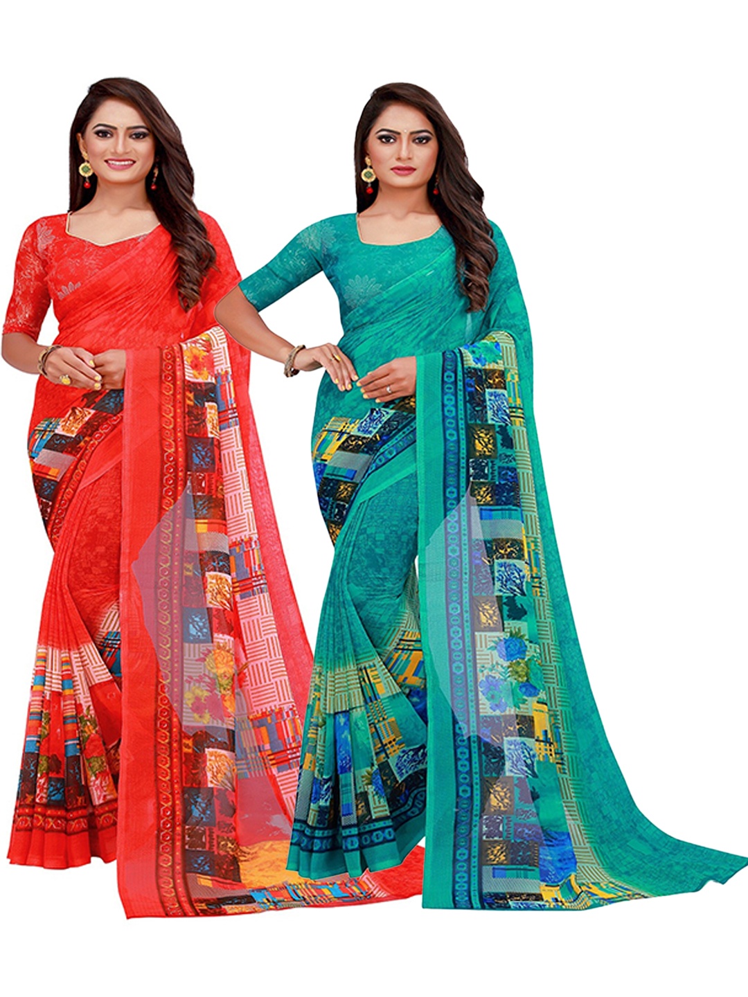 

Florence Set of 2 Pure Georgette Saree, Teal