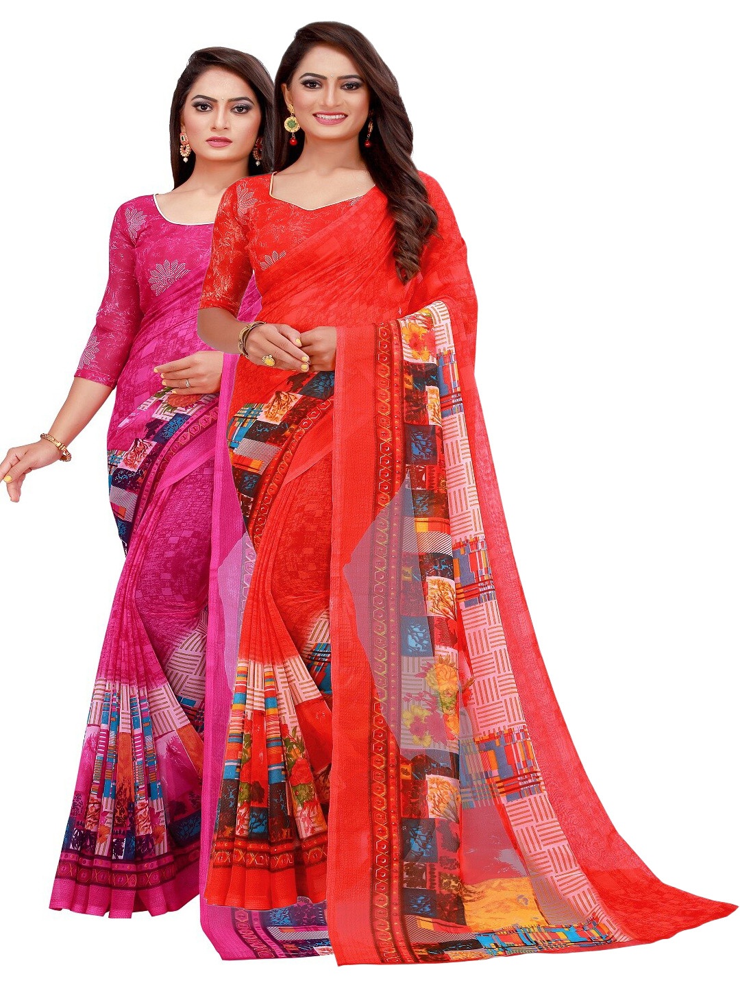 Florence Set of 2 Pure Georgette Saree, Red