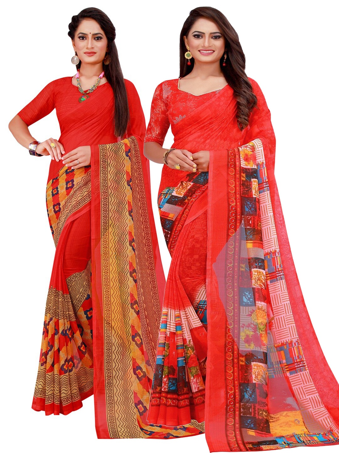 

Florence Pac of 2 Red Printed Pure Georgette Saree