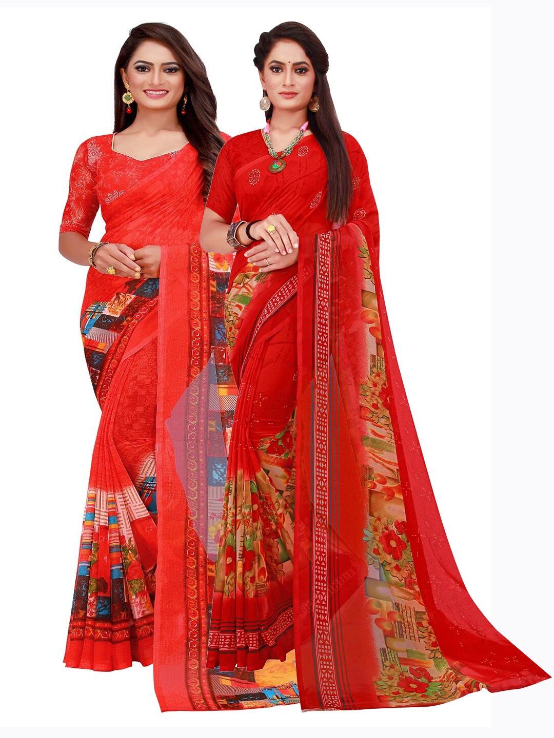 

Florence Set of 2 Pure Georgette Saree, Red
