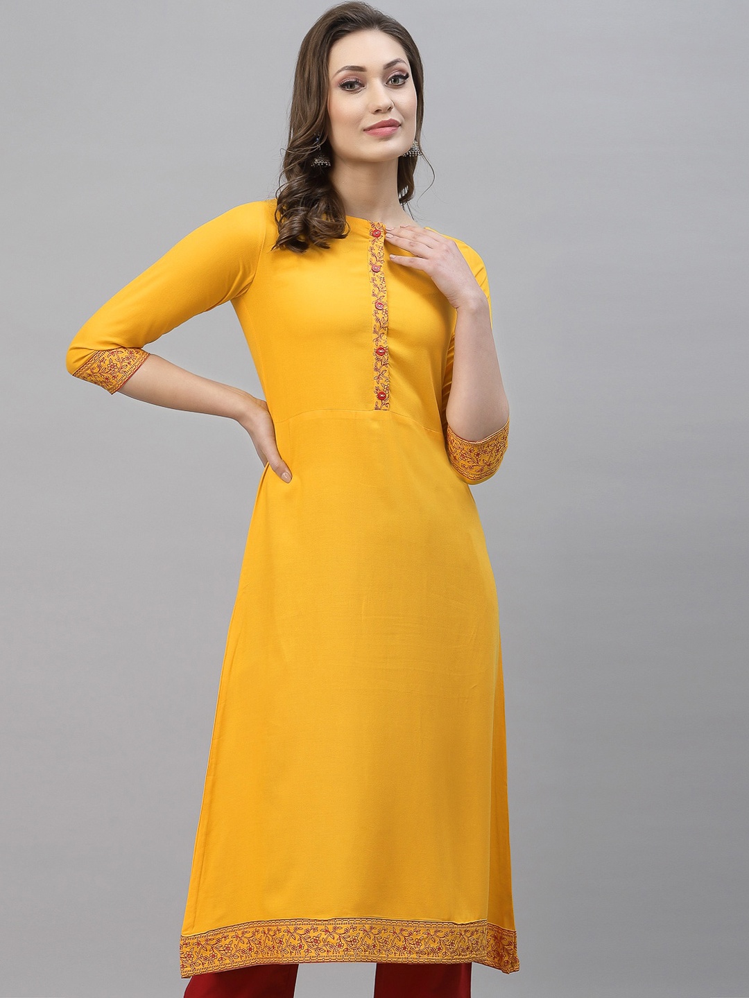 

KALINI Yellow Printed A-line Kurta