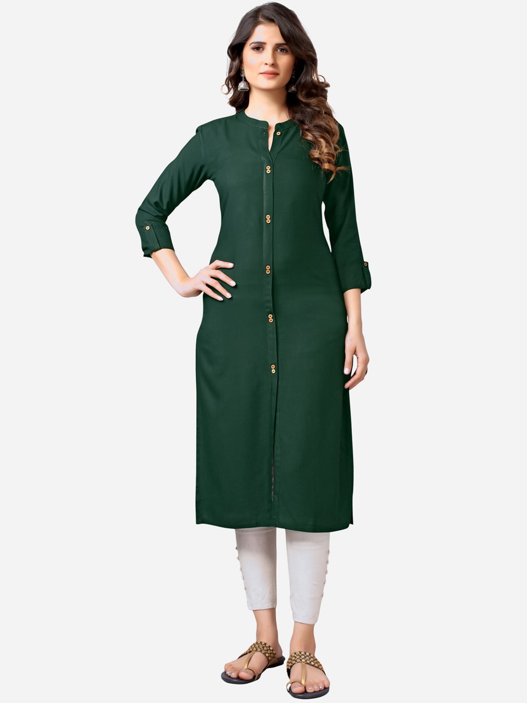 

KALINI Women Green Solid Straight Kurta