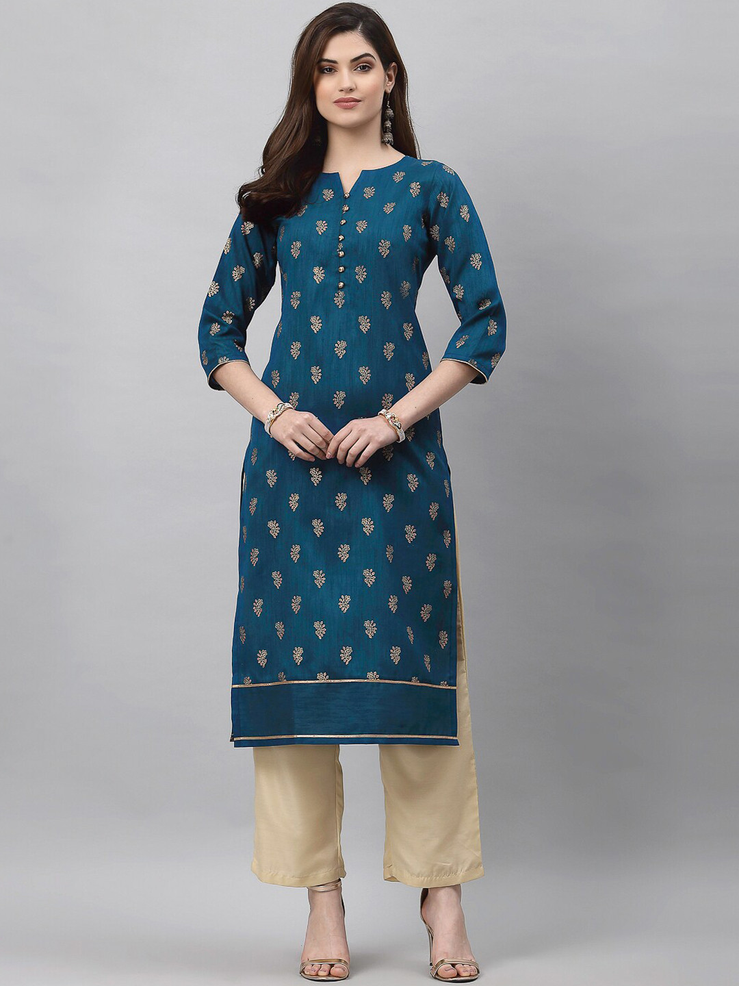 

KALINI Women Teal Ethnic Motifs Printed Straight Kurta