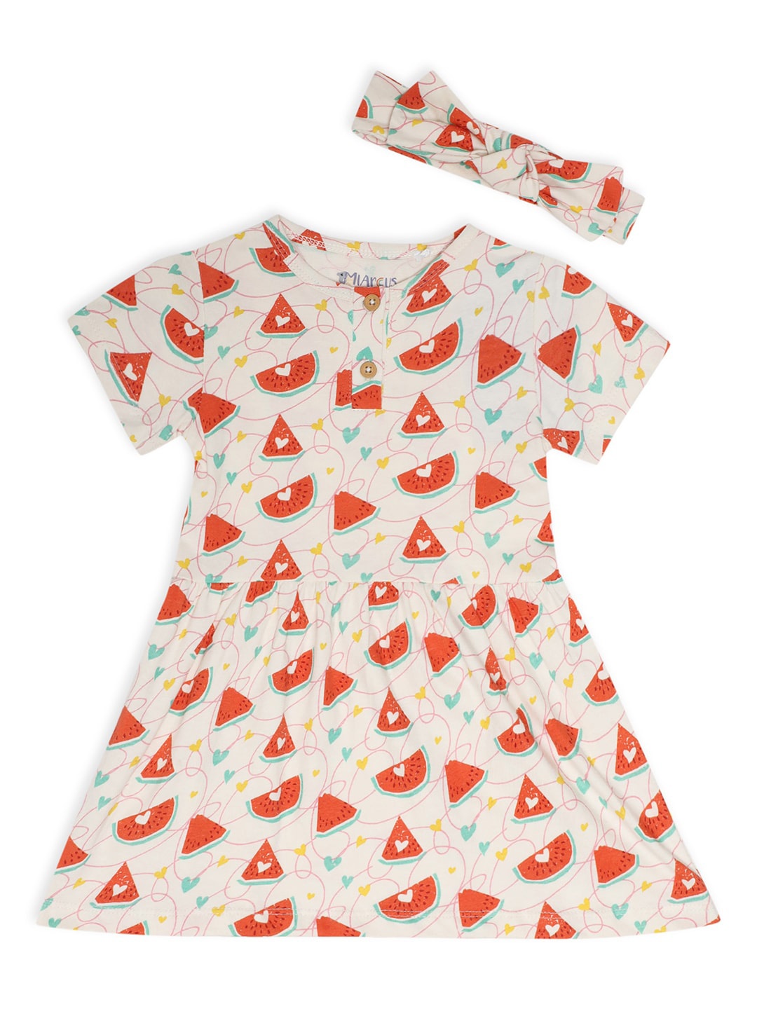 

MiArcus Girls Red A-Line Cotton Dress With Hairband