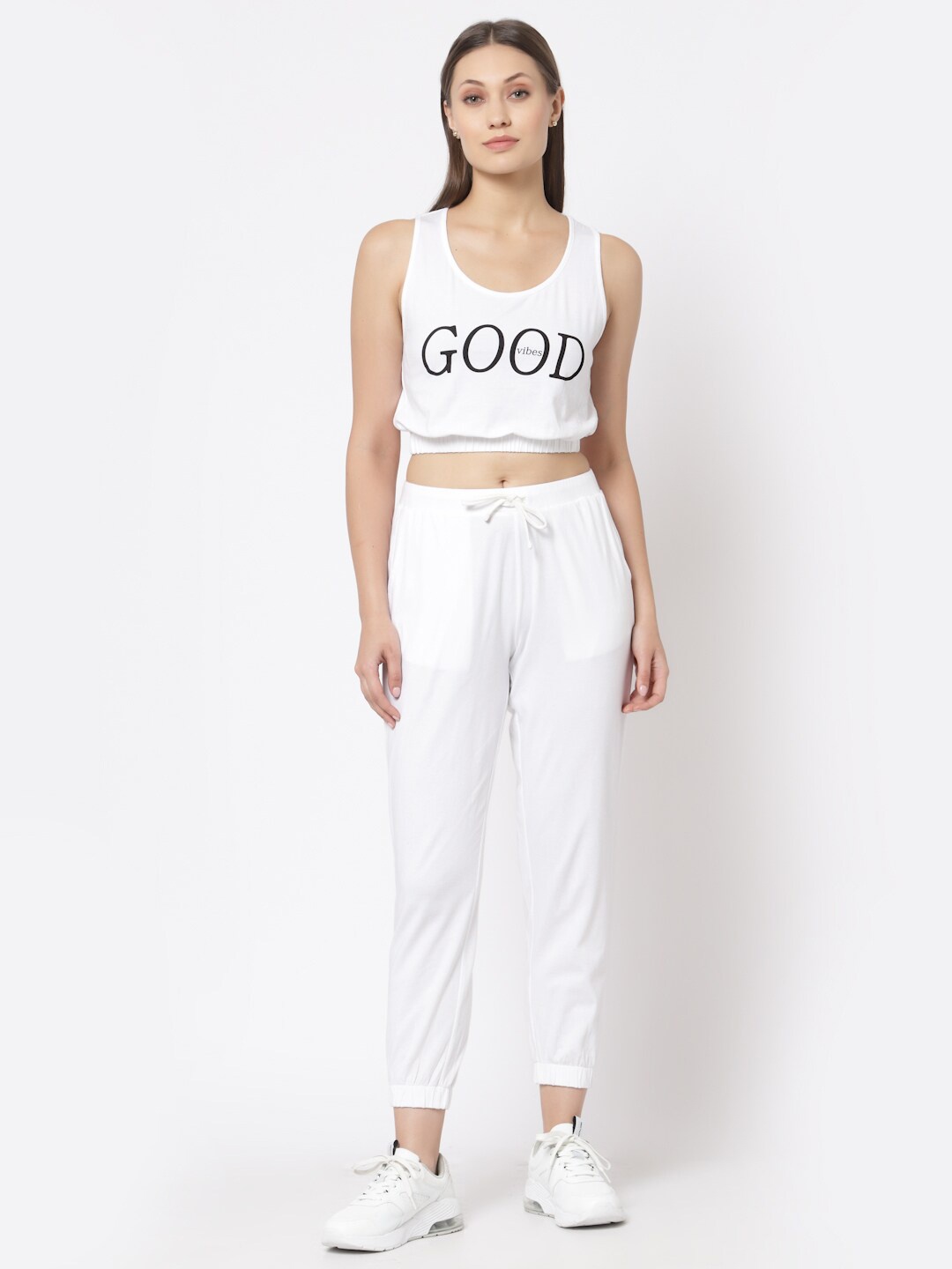 

YOONOY Women White & Black Printed Top with Trousers
