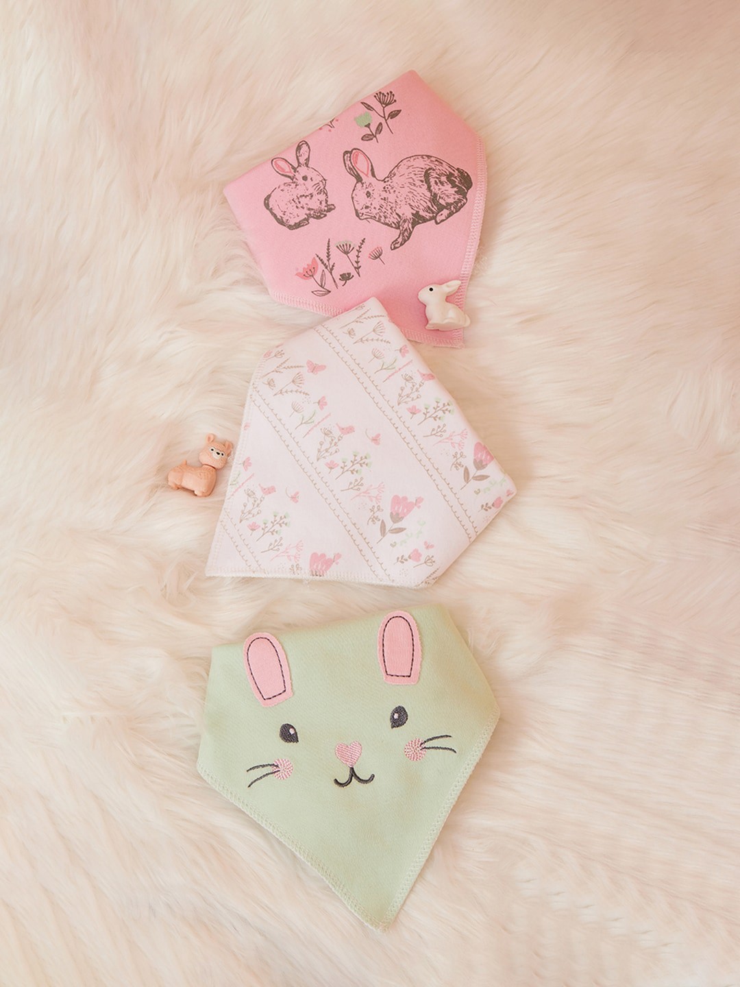 

MiArcus Kids Pack Of 3 Assorted Printed Pure Cotton Bibs, Pink